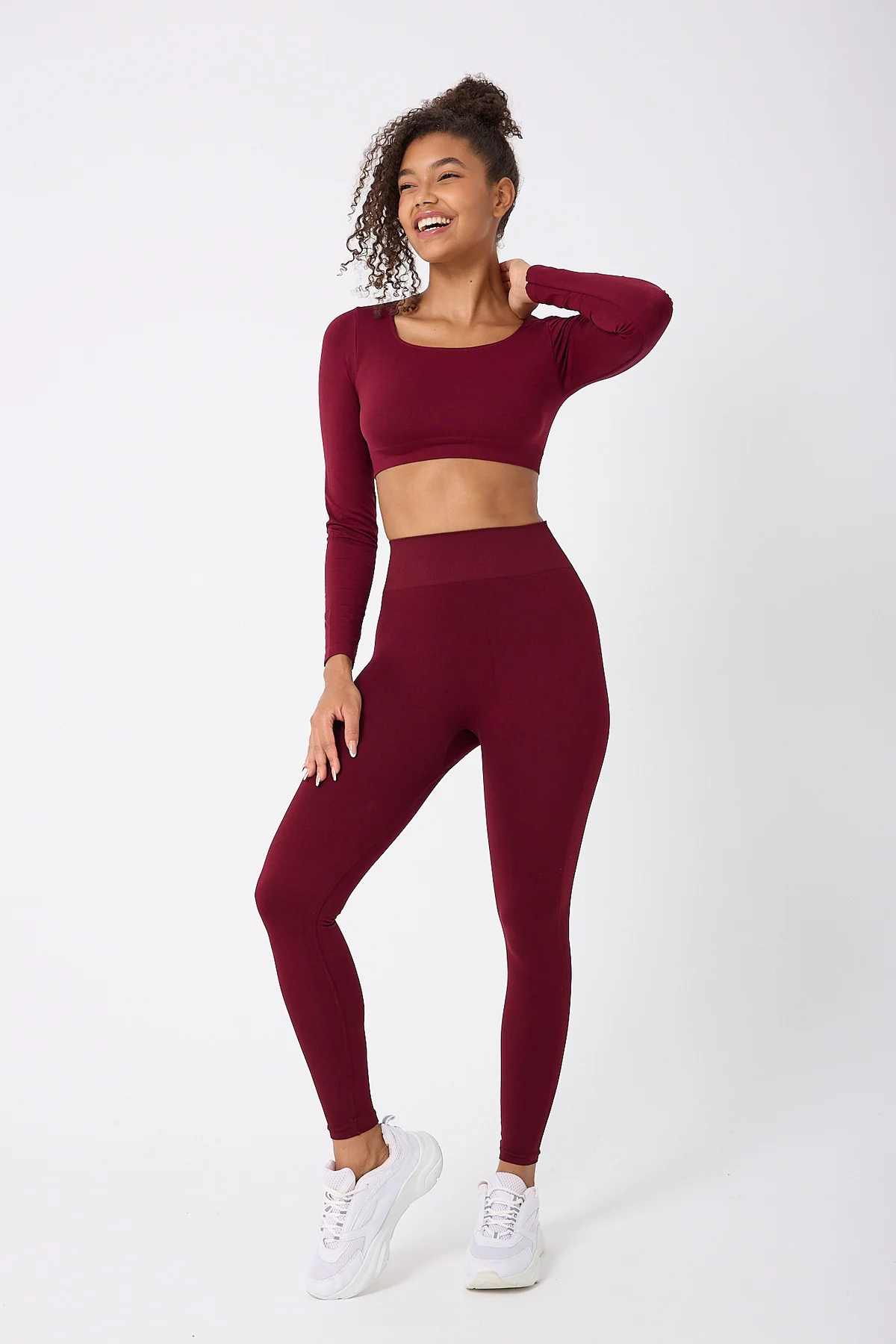 kare yaka uzun kollu crop top