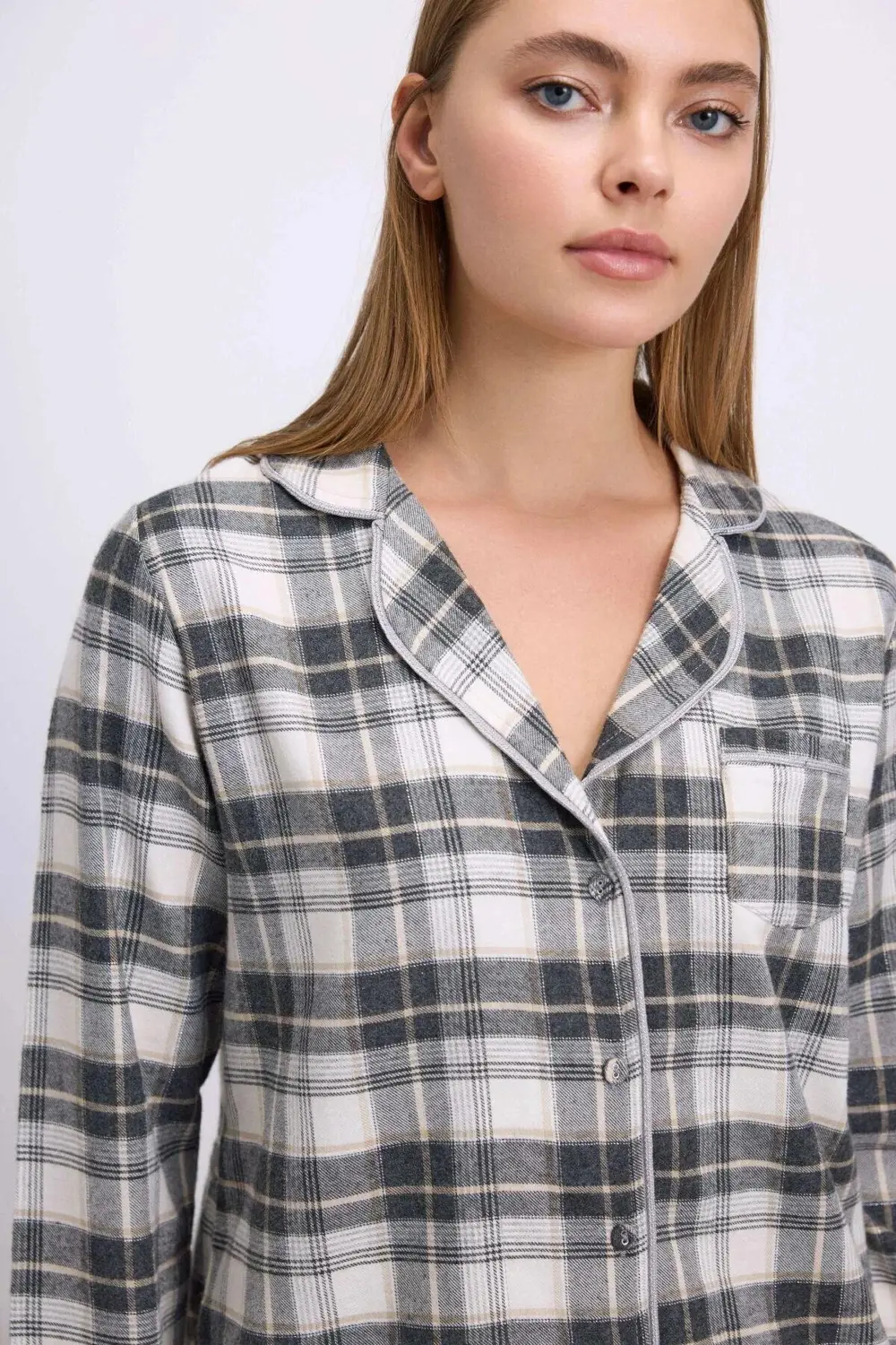 Kareli Flanel Görünümlü Uzun Kollu 2'li Pijama Takımı