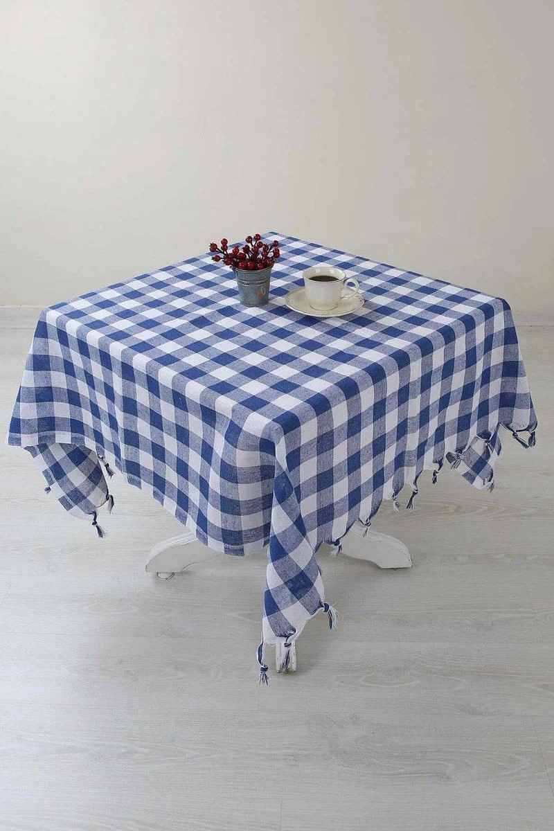 Kareli Saçaklı Mavi Masa Örtüsü 165x170 Cm - %100 Pamuk Piknik ve Sofra Örtüsü Fiyatı, Yorumları ve Özellikleri
