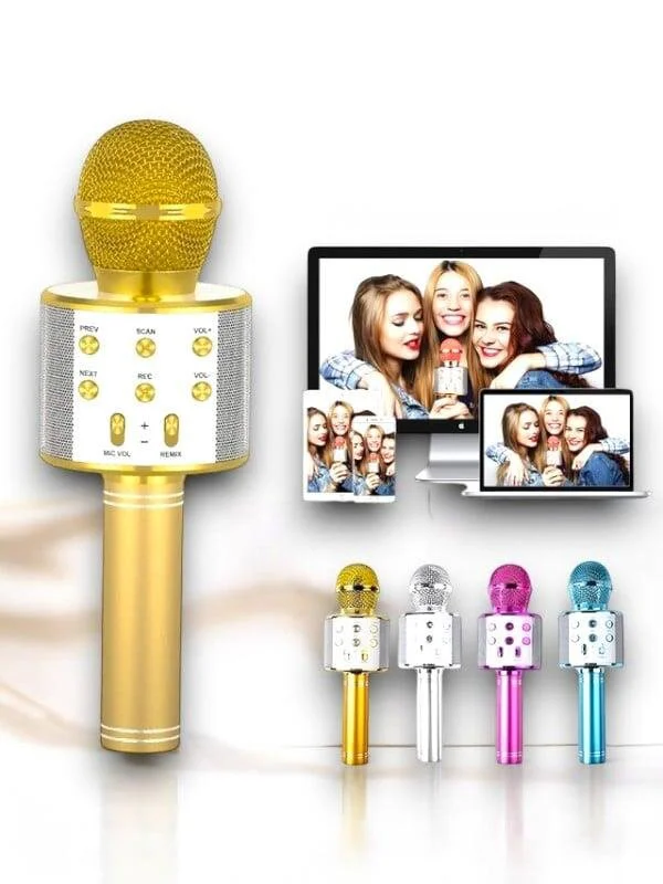 Kareoke Mikrofon - Kablosuz Bluetooth Hoparlör, SD Kart ve Aux Girişi, 10m Çekim Alanı