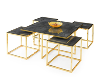 Sivas Gözde Mobilya Kares 4 Zigonlu Orta Sehpa Metal Gold 90X90x47cm