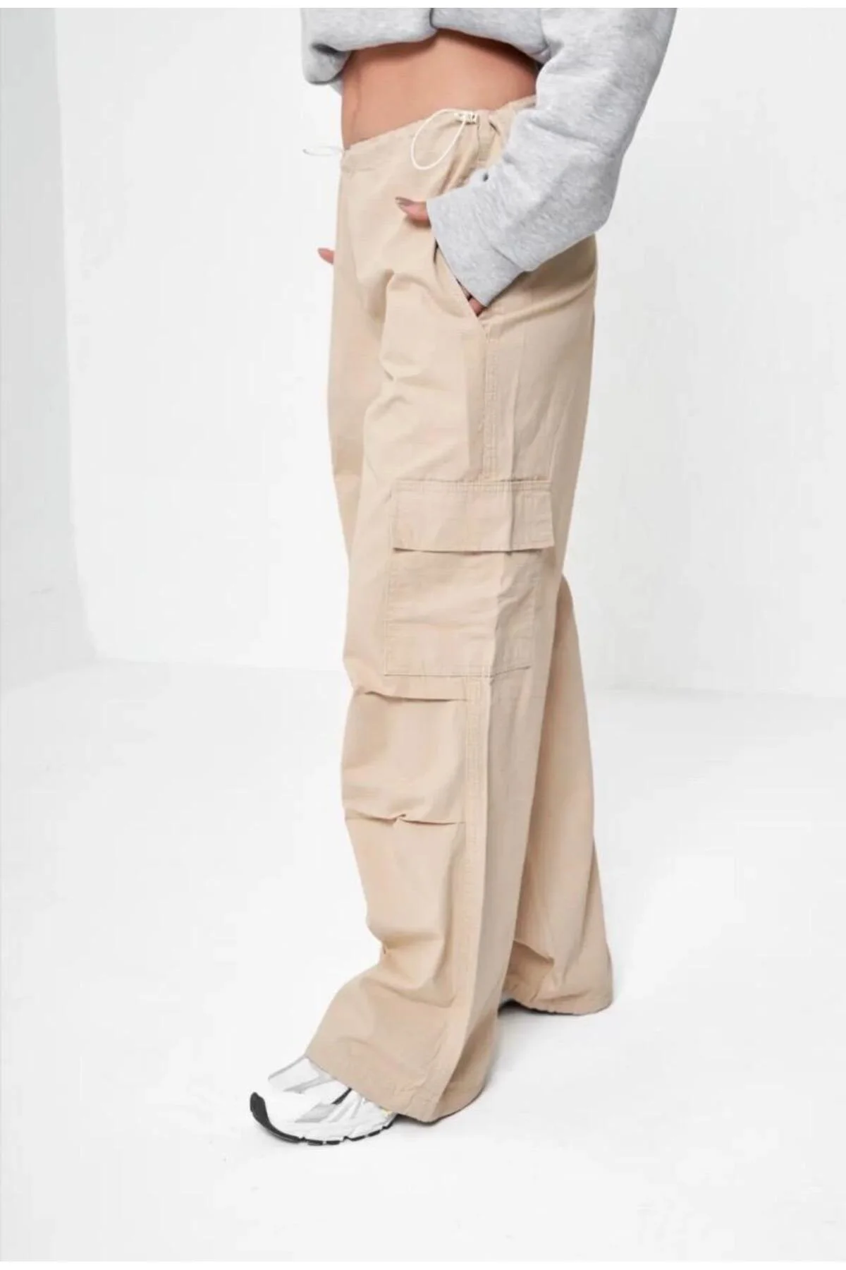 Kargo Cep Tactical Pantolon Krem