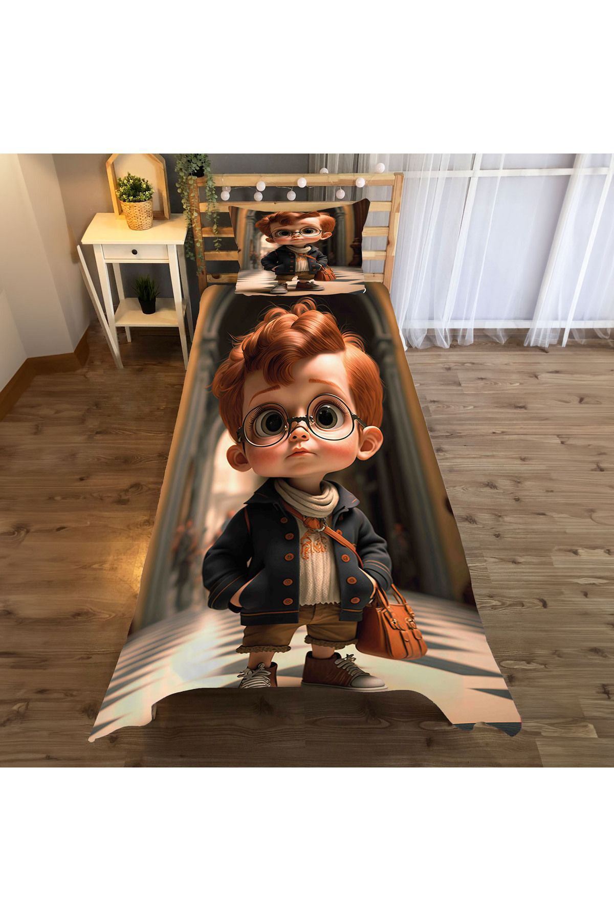 Evan Home Karikatür Çocuk Desenli Çocuk Odasi Takim Perde (İki Kanat),Yatak Örtüsü,Yastik,Kirlent ,Hali,Tablo