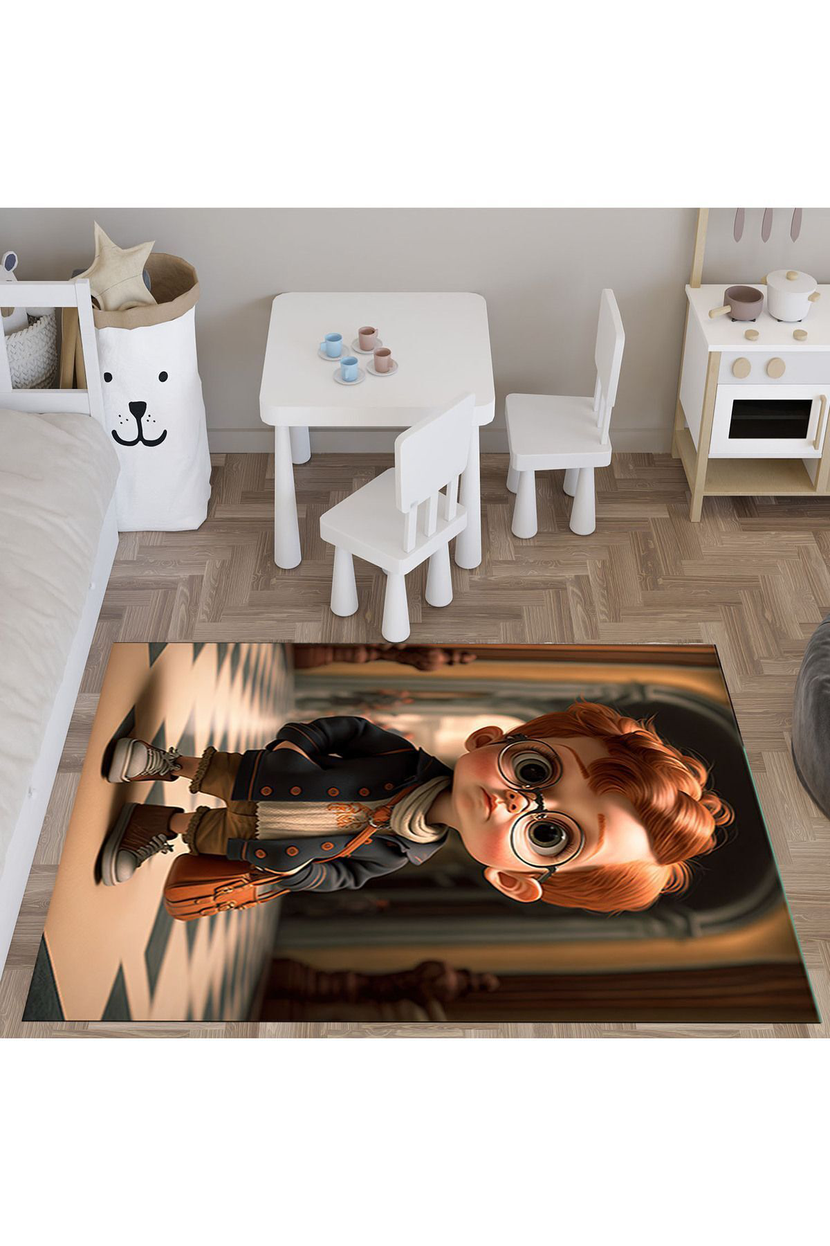 Evan Home Karikatür Çocuk Desenli Çocuk Odasi Takim Perde (İki Kanat),Yatak Örtüsü,Yastik,Kirlent ,Hali,Tablo