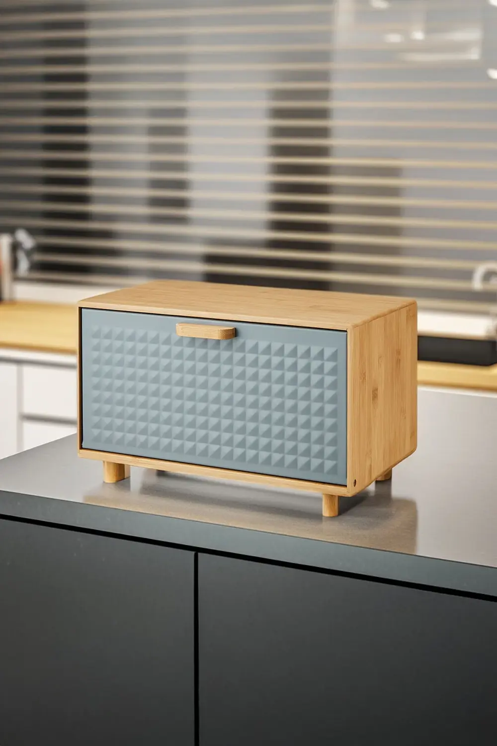 Karina Metal Kapaklı Bambu Lüks Ekmek Kutusu Ekmeklik Dikdörtgen