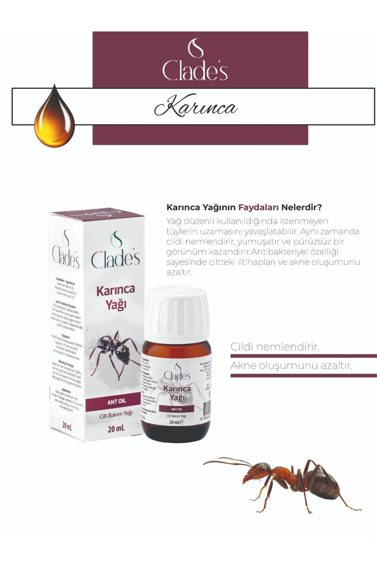 Karınca Yağı 20 ml - Cilt Bakım Yağı Ant Oil