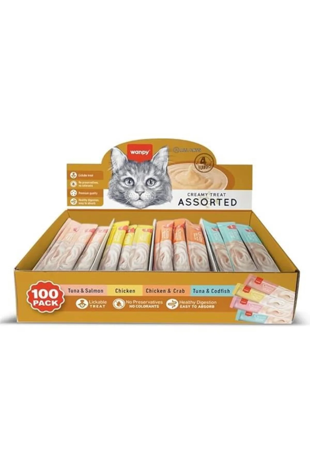 Karışık 4 Lezzet 100'lü Krema Kedi Ödülü 100 * 14 gr