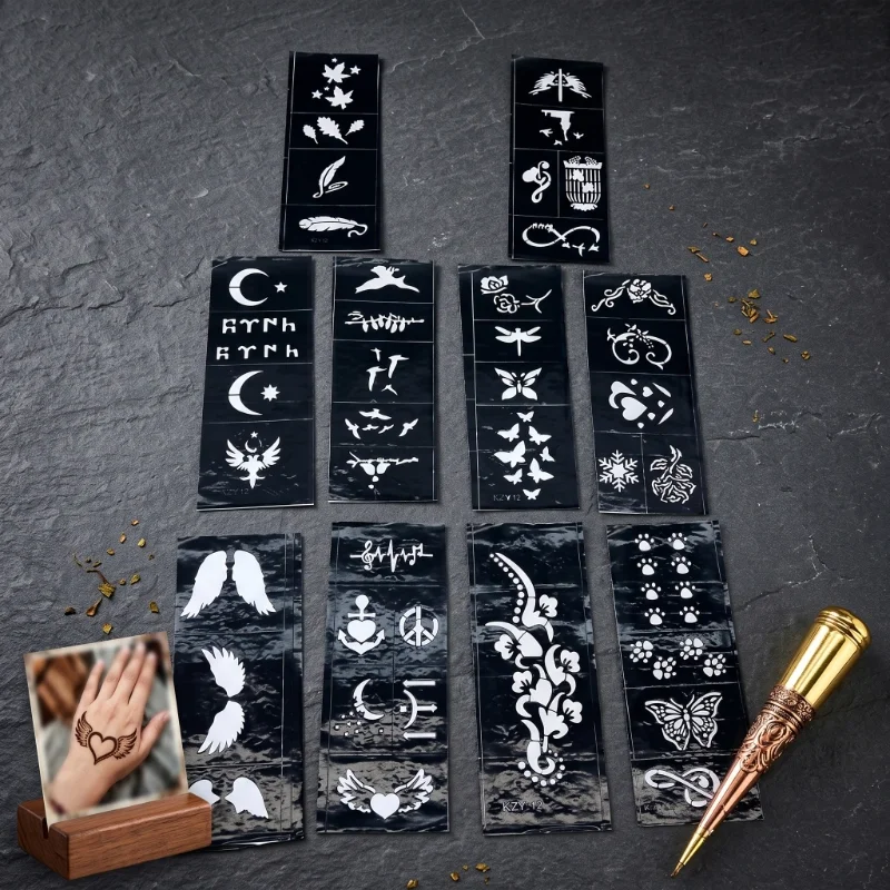 Karışık Desenli Tüp Kına Şablonu - 10'lu Paket - 8x20 cm