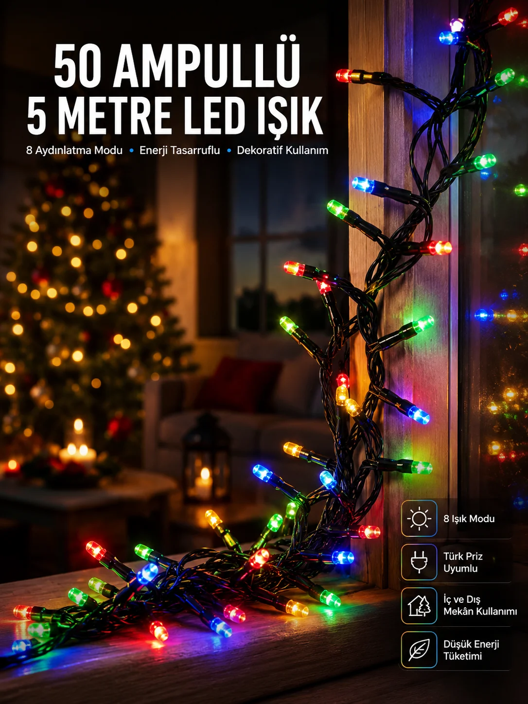 Karışık Renk Pilli Led Işık Çok Fonksiyonlu Enerji Tasarruflu 5 Metre