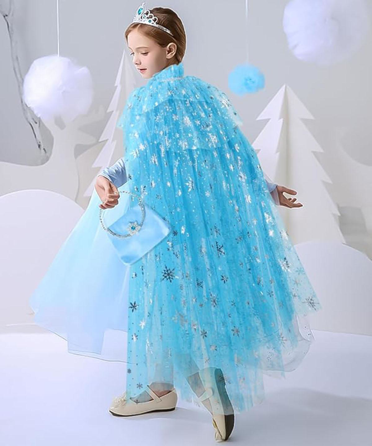 Karlar Ülkesi Elsa Frozen Mavi Pelerin 80 Cm Kar Desenli Çocuk Pe