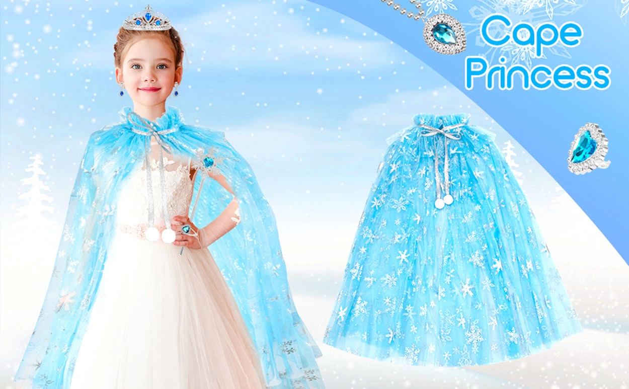 Karlar Ülkesi Elsa Frozen Mavi Pelerin – 80 Cm Kar Desenli Çocuk