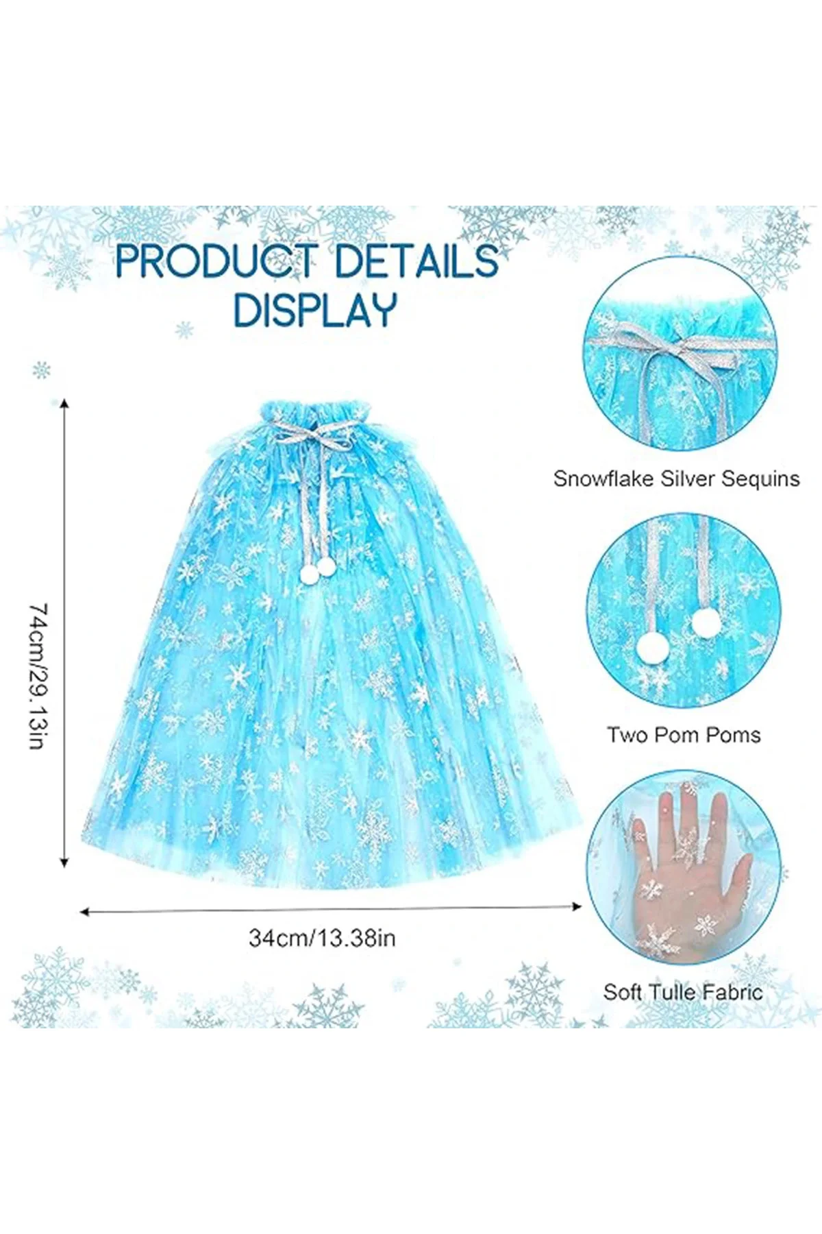 Karlar Ülkesi Elsa Frozen Mavi Pelerin – 80 Cm Çocuk Pelerini