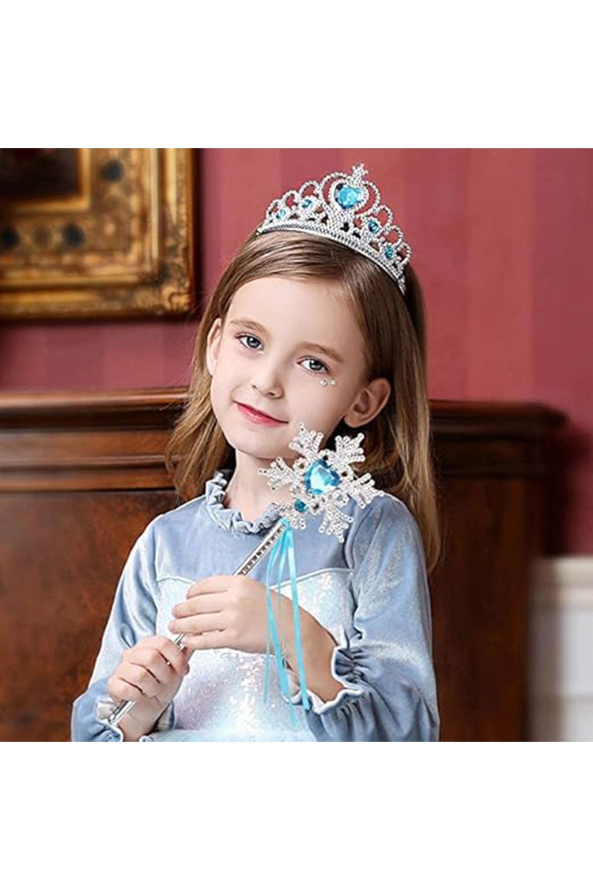 Ok Aksesuar Karlar Ülkesi Elsa Mavi Kalp Tacı Ve Kar Temalı Asa Seti Go506089