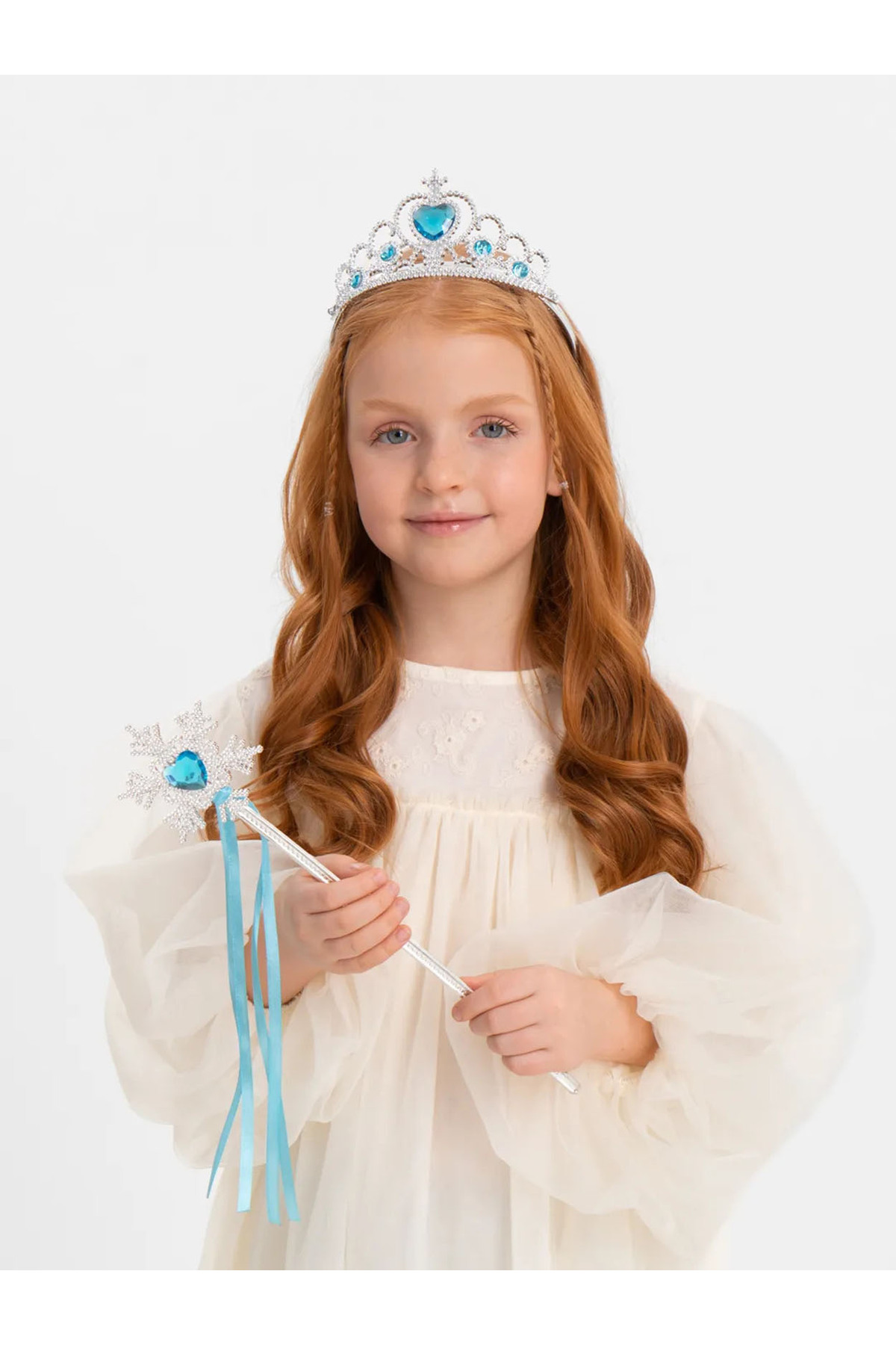 Ok Aksesuar Karlar Ülkesi Elsa Mavi Kalp Tacı Ve Kar Temalı Asa Seti Go506089