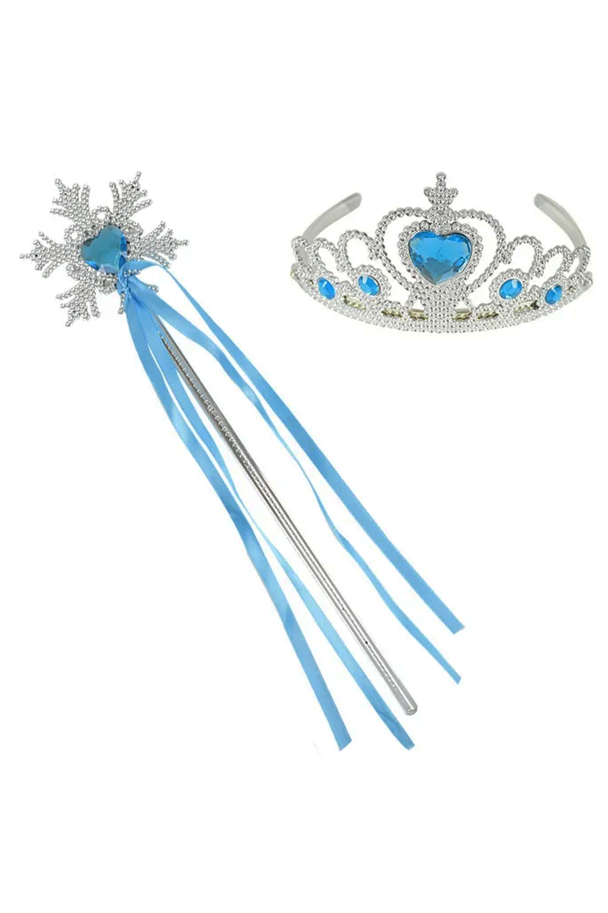 Ok Aksesuar Karlar Ülkesi Elsa Mavi Kalp Tacı Ve Kar Temalı Asa Seti Go506089