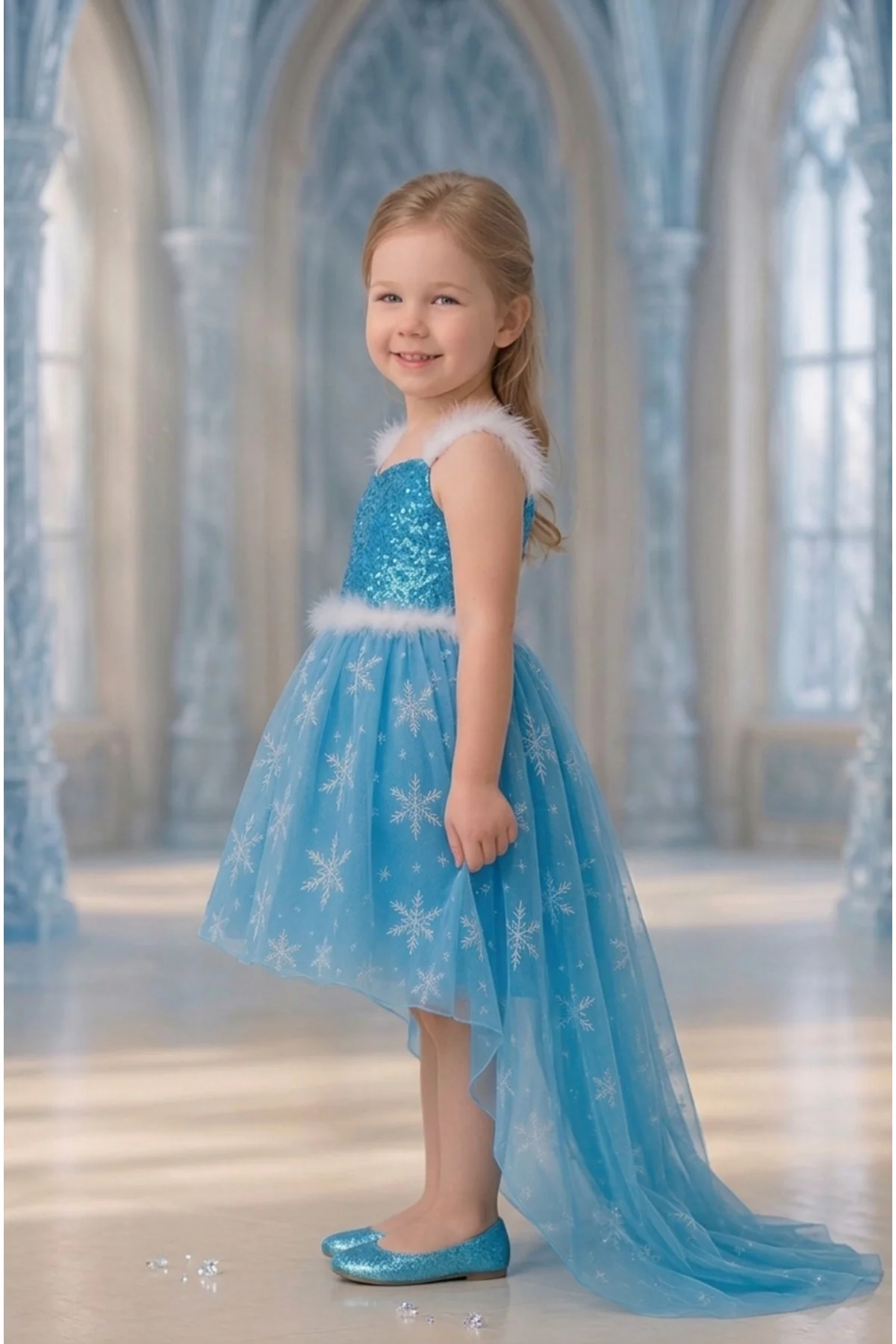 Karlar Ülkesi Frozen Elsa Kostümü Mavi Ön Kısa Arka Kuyruklu Tüllü Kız Çocuk Prenses Elbisesi eco Karlar Ülkesi Frozen Elsa Kostümü Mavi Ön Kısa Arka Kuyruklu Tüllü Kız Çocuk Prenses Elbisesi eco