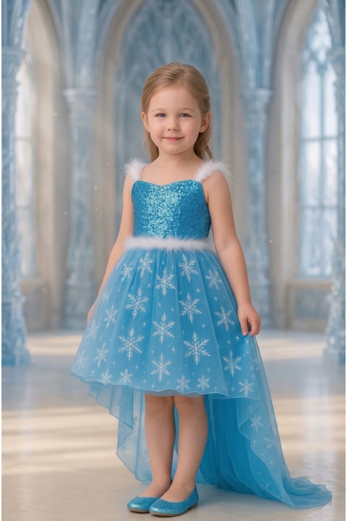 Karlar Ülkesi Frozen Elsa Kostümü Mavi Ön Kısa Arka Kuyruklu Tüllü Kız Çocuk Prenses Elbisesi eco Karlar Ülkesi Frozen Elsa Kostümü Mavi Ön Kısa Arka Kuyruklu Tüllü Kız Çocuk Prenses Elbisesi eco