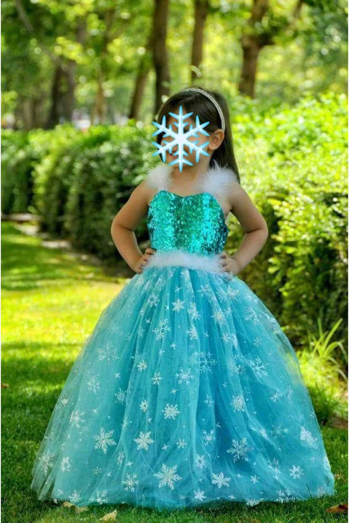 Karlar Ülkesi Frozen Elsa Kostüm Mavi Tarlatanlı Askılı Elbise Kı