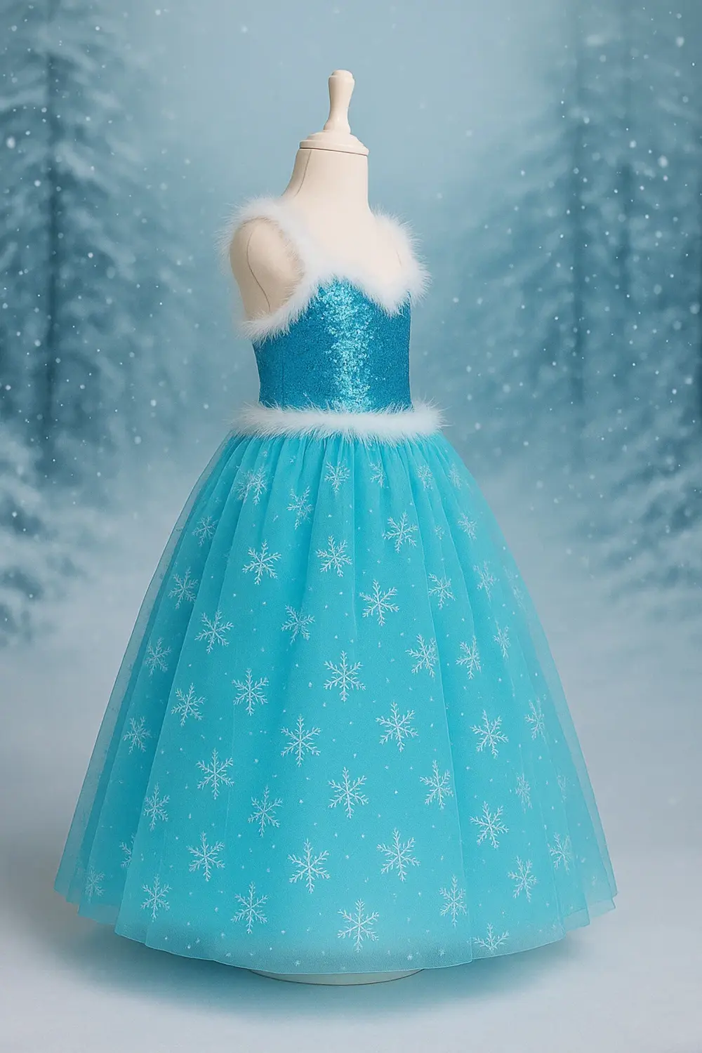 Karlar Ülkesi Kostüm Frozen Elsa Kız Çocuk Mavi Elbise Doğum Günü