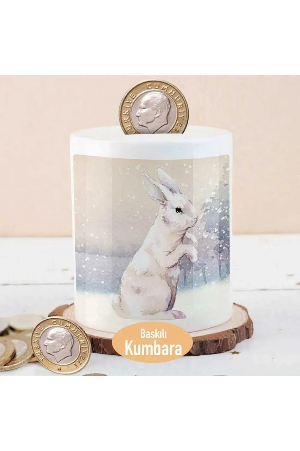 Karlı Manzara Ve Sevimli Tavşan Para Birikim Kumbarası-56353