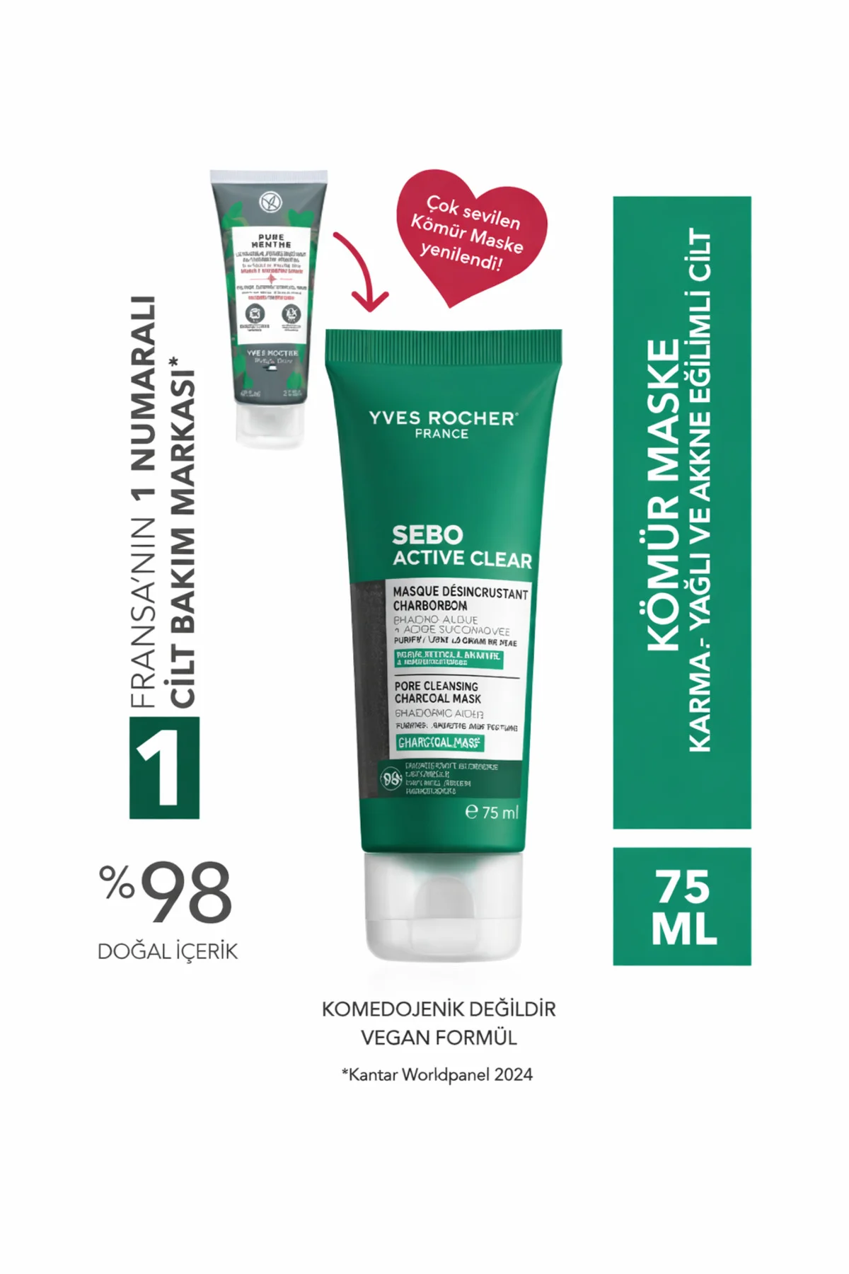 Karma, Yağlı ve Akneye Eğilimli Ciltler İçin Pure Menthe Kömür Ma