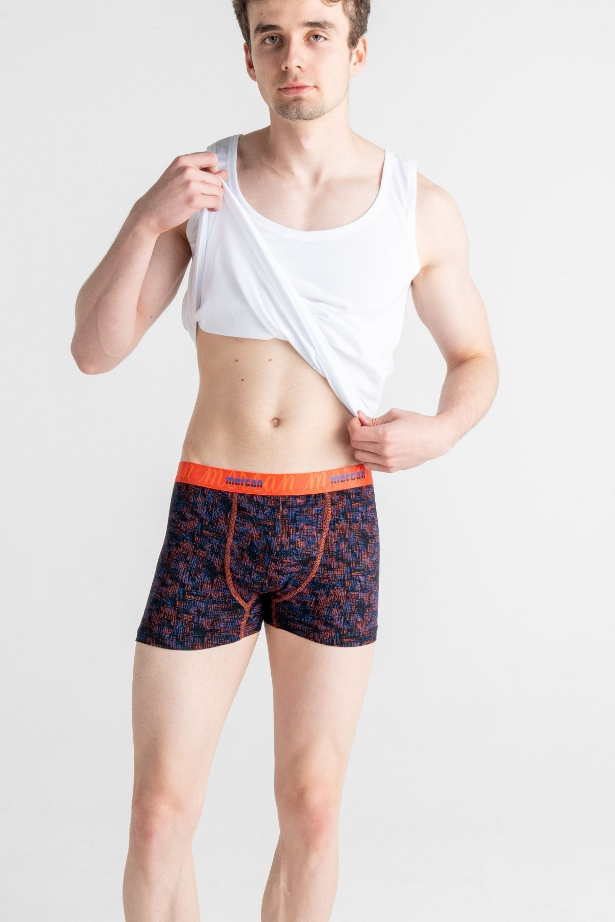 Mercan Karmaşık Desenli Pamuklu Baskılı Esnek Erkek Boxer