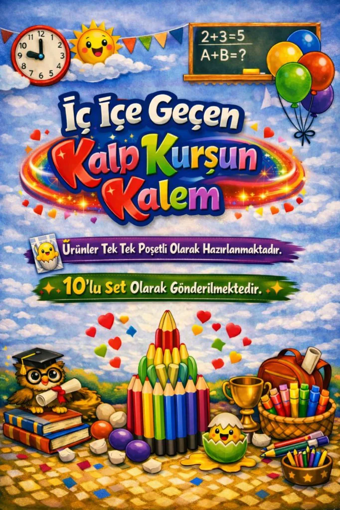 Karne Hediyesi 10 Set Kalp Kurşun Kalem ve Tebrik Kartı