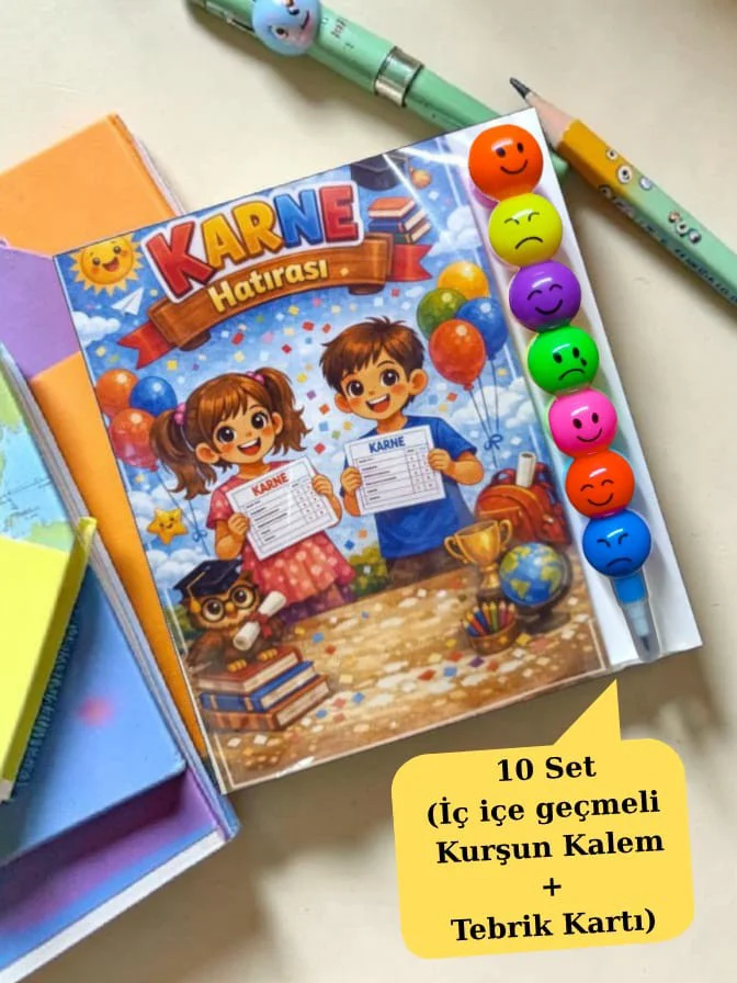 Karne Hediyesi 10 Set Kurşun Kalem ve Tebrik Kartı Karne Hediyesi 10 Set Kurşun Kalem ve Tebrik Kartı