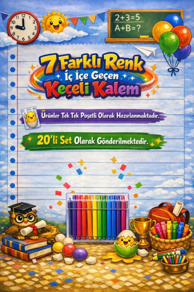 Karne Hediyesi 20 Set Renkli Keçeli Kalem ve Tebrik Kartı