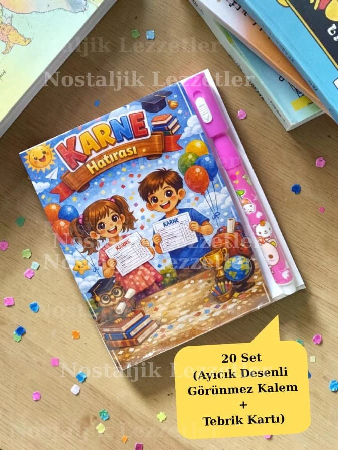 Karne Hediyesi 20 Set Ayıcık Desenli Görünmez Kalem ve Tebrik Kar Karne Hediyesi 20 Set Ayıcık Desenli Görünmez Kalem ve Tebrik Kar