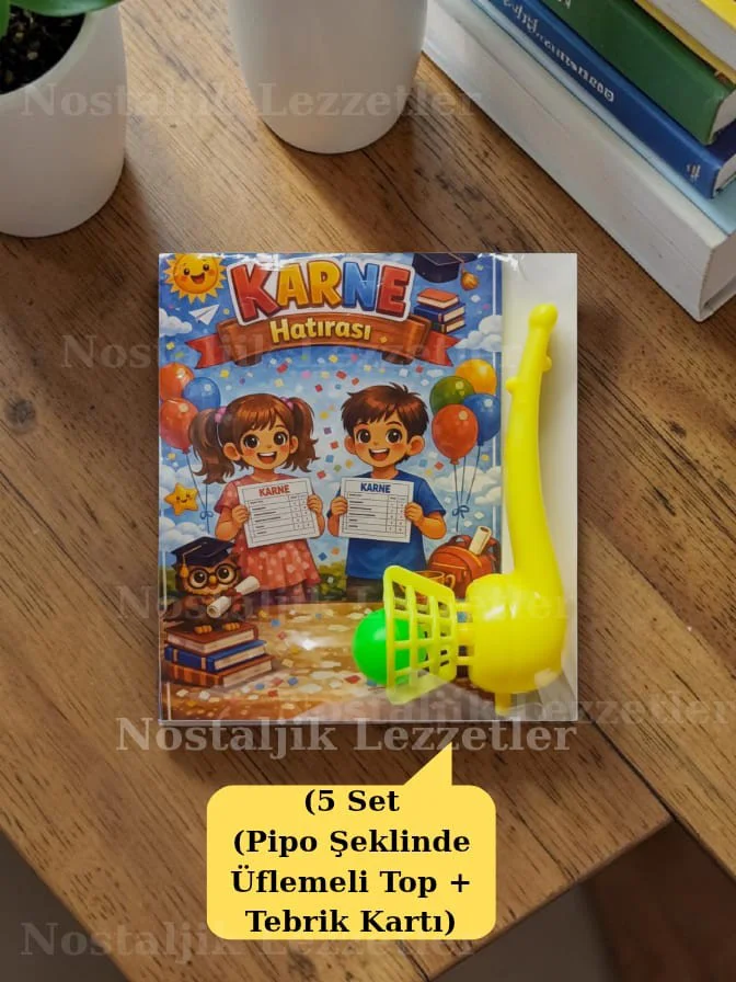 Karne Hediyesi 5 Set Pipo Şeklinde Üflemeli Top ve Tebrik Kartı Karne Hediyesi 5 Set Pipo Şeklinde Üflemeli Top ve Tebrik Kartı
