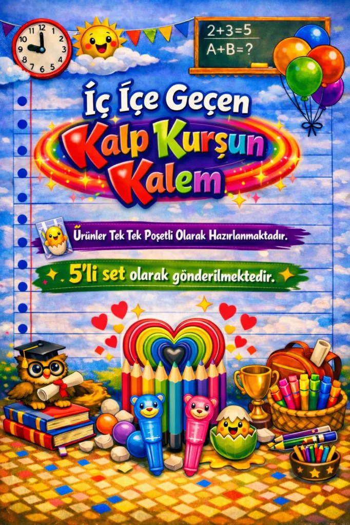 Karne Hediyesi 5 Set Kalp Kurşun Kalem ve Tebrik Kartı