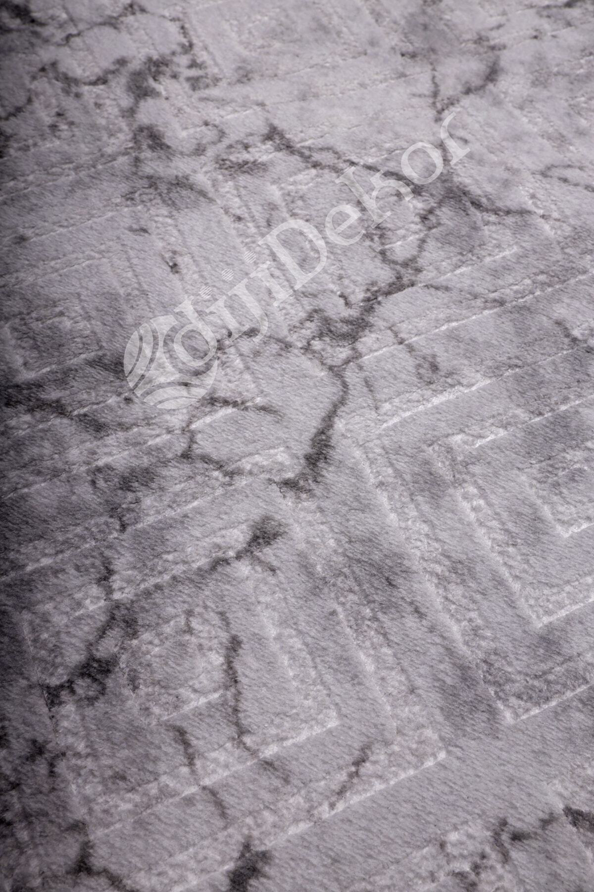 Karo Gri Yuvarlak Saçaksız Yıkanabilir Kaymaz Halısı Antre Mutfak