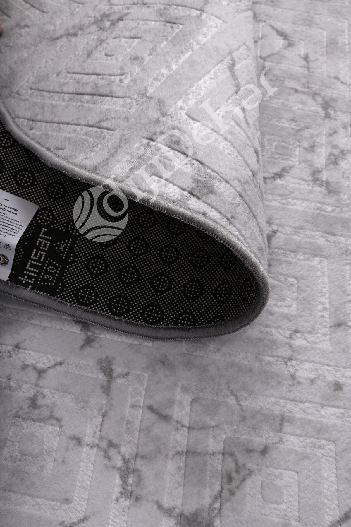 Karo Gri Yuvarlak Saçaksız Yıkanabilir Kaymaz Halısı Antre Mutfak