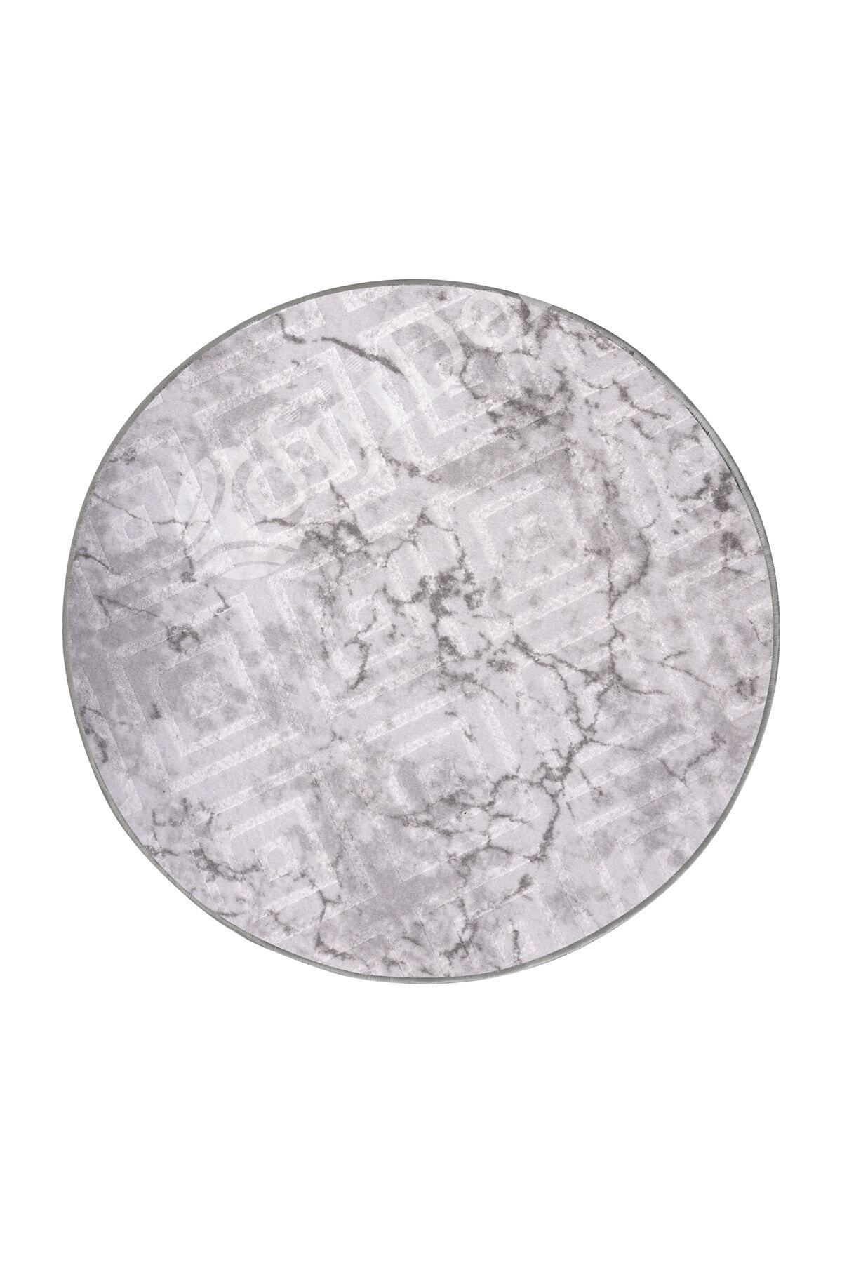 Karo Gri Yuvarlak Saçaksız Yıkanabilir Kaymaz Halısı Antre Mutfak