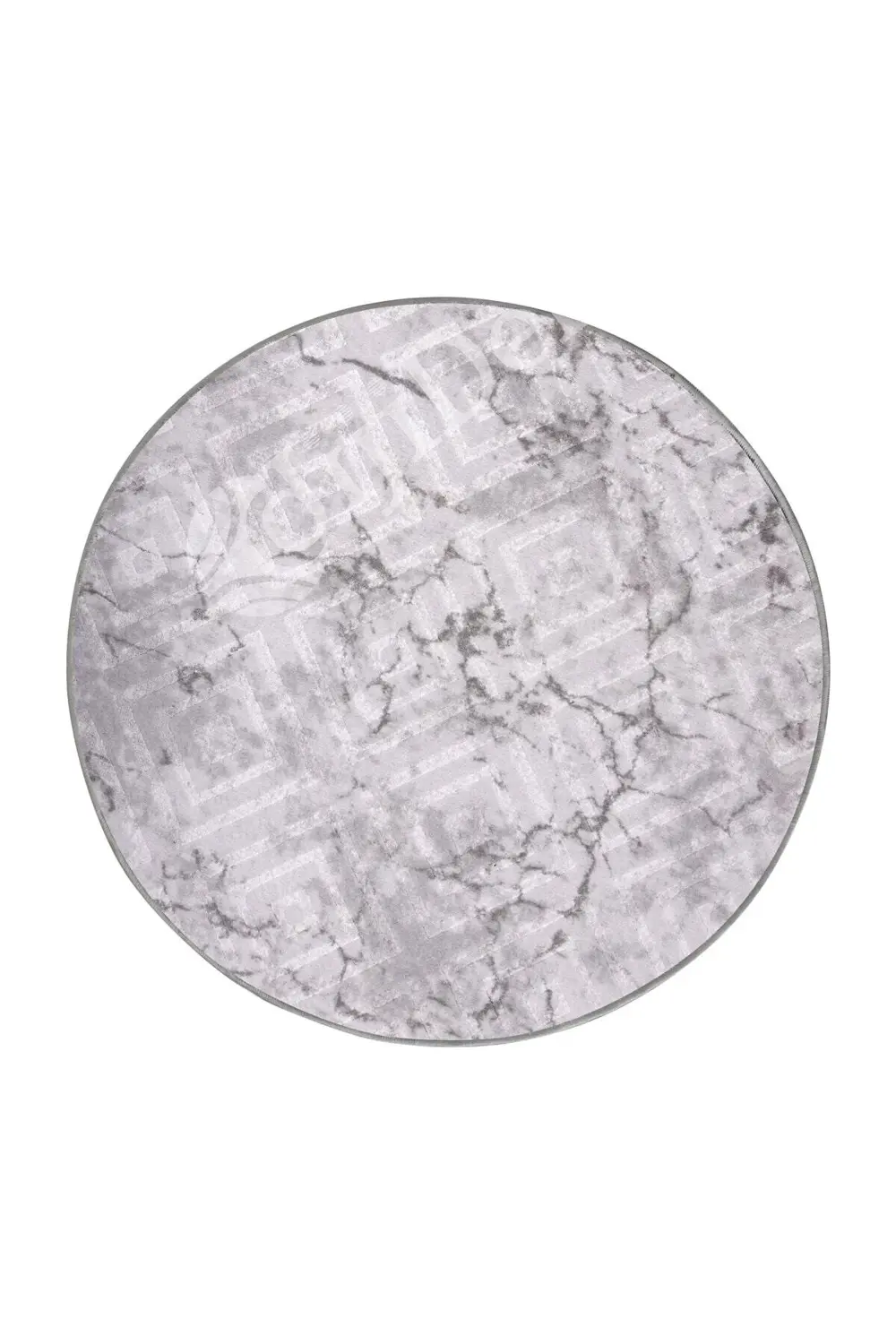 Karo Gri Yuvarlak Saçaksız Yıkanabilir Kaymaz Halısı Antre Mutfak