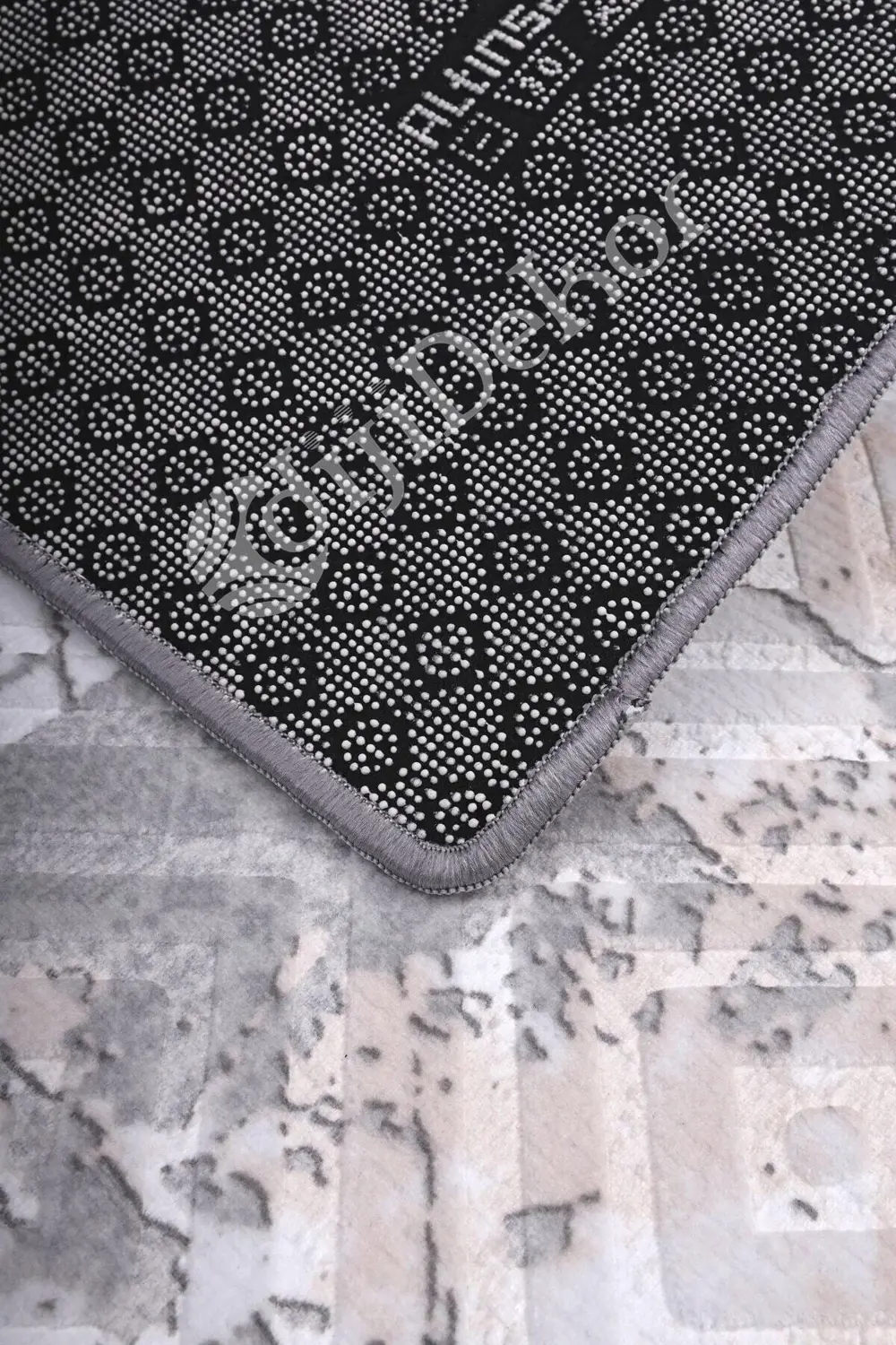 Karo Gri3 Saçaksız Yıkanabilir Kaymaz Salon Halısı Antre Mutfak H