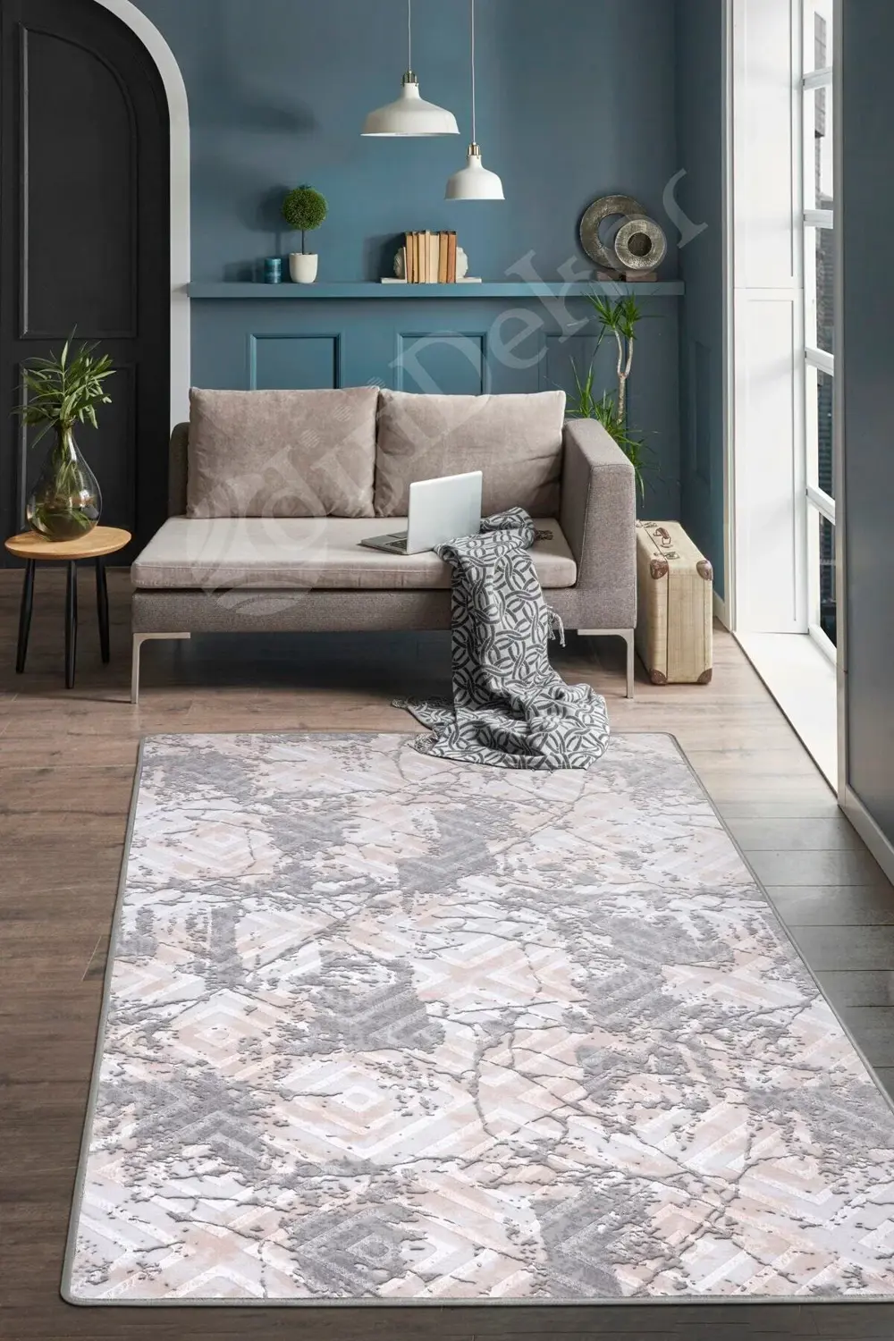 Karo Gri3 Saçaksız Yıkanabilir Kaymaz Salon Halısı Antre Mutfak H