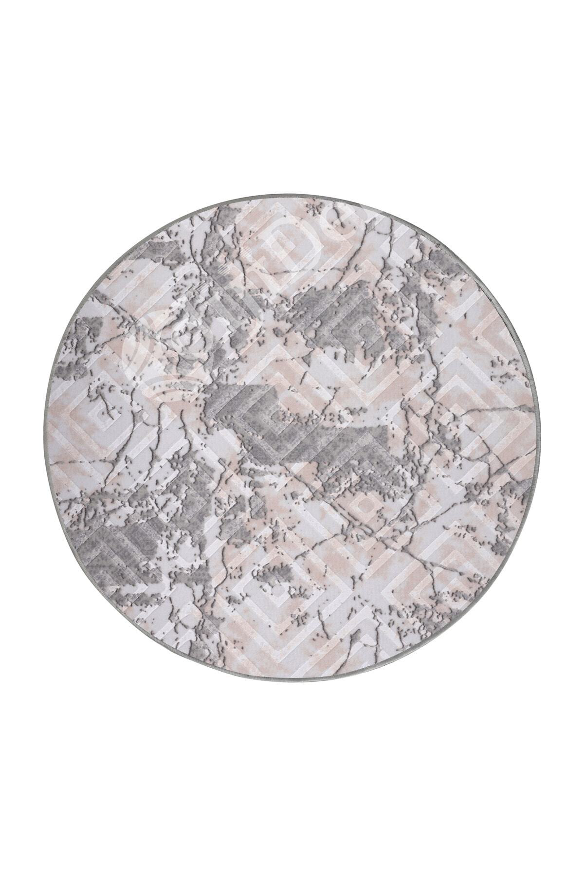 Karo Gri3 Yuvarlak Saçaksız Yıkanabilir Kaymaz Halısı Banyo Halısı 80X80
