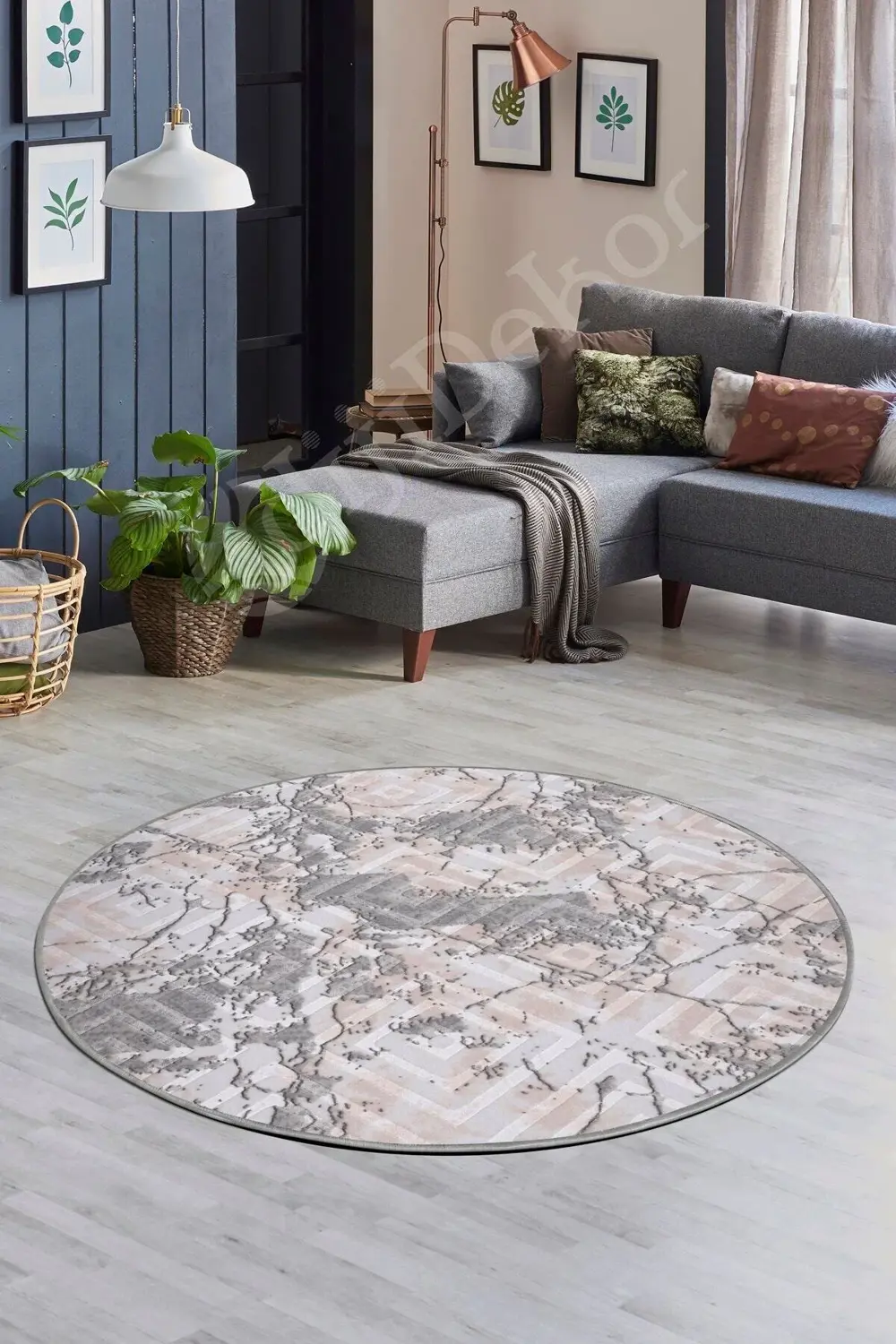 Karo Gri3 Yuvarlak Saçaksız Yıkanabilir Kaymaz Halısı Banyo Halıs