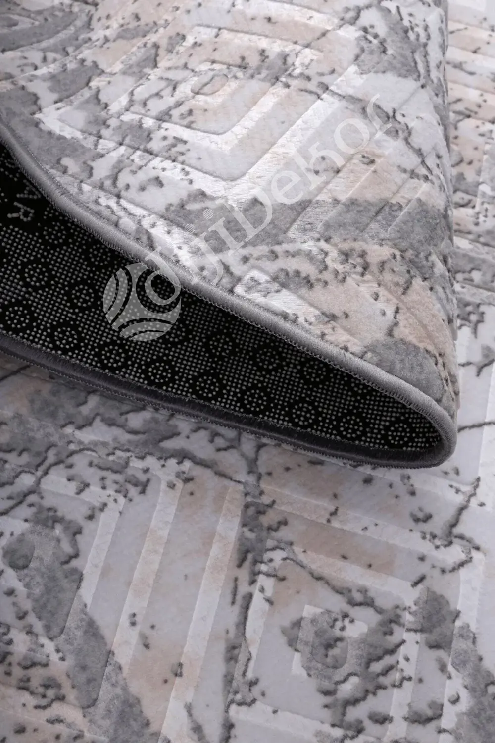 Karo Gri3 Yuvarlak Saçaksız Yıkanabilir Kaymaz Halısı Banyo Halıs