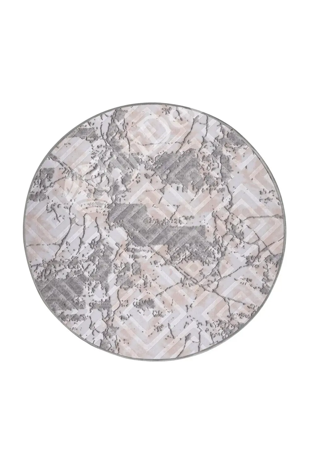 Karo Gri3 Yuvarlak Saçaksız Yıkanabilir Kaymaz Halısı Banyo Halıs