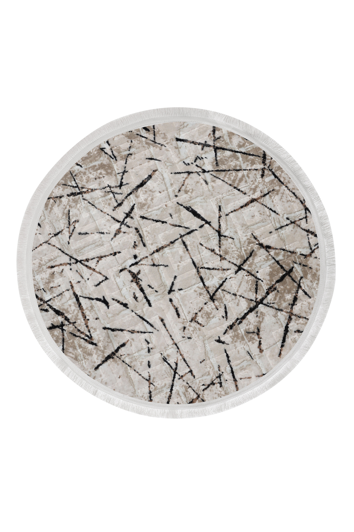 Karo Yuvarlak Halı Vizon Banyo Halısı Saçaklı 90X90
