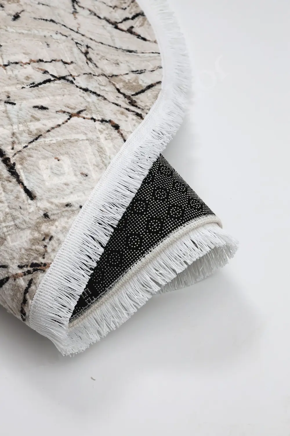 Karo Yuvarlak Halı Vizon Banyo Halısı Saçaklı 100X100