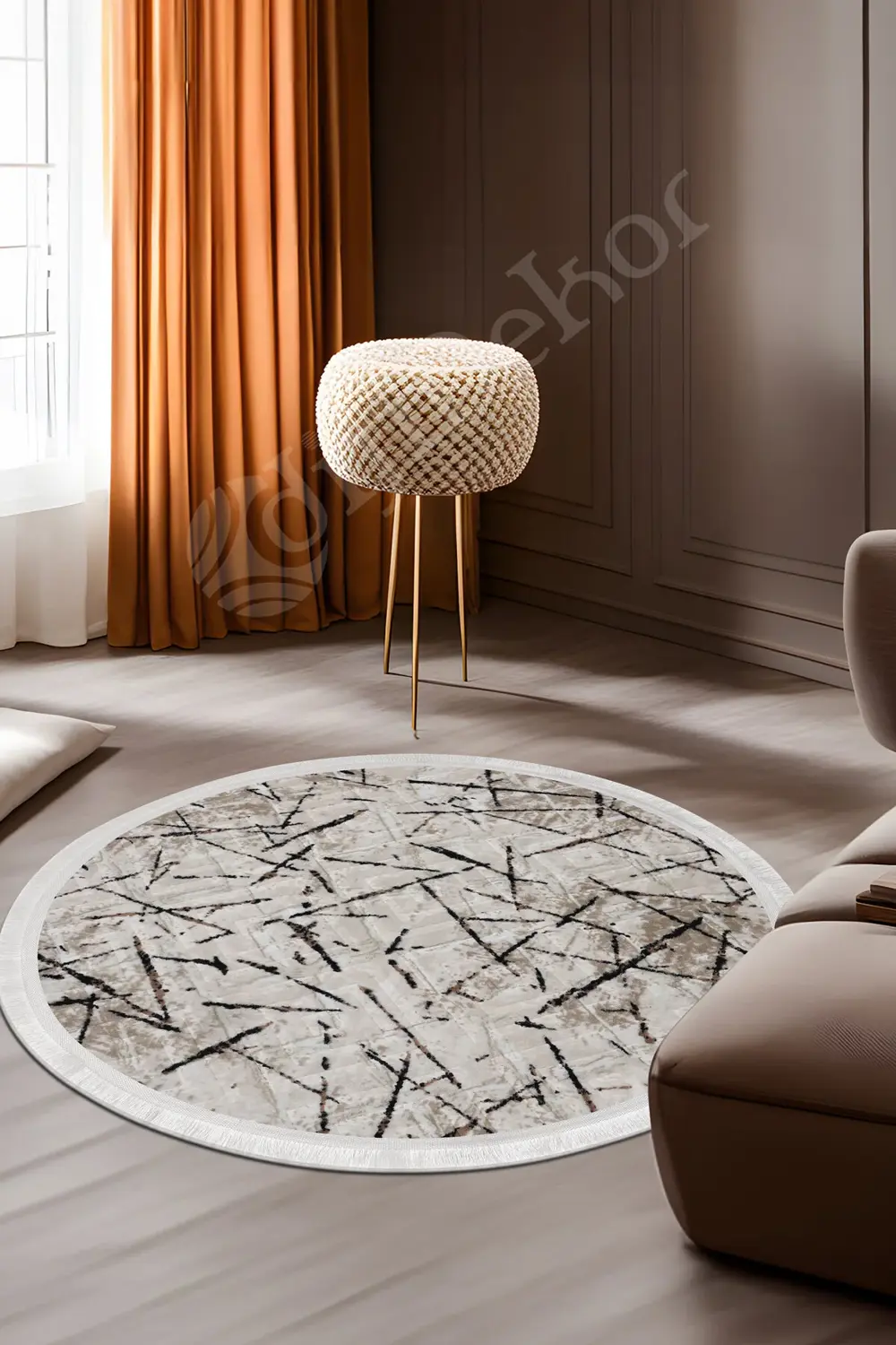 Karo Yuvarlak Halı Vizon Banyo Halısı Saçaklı 120X120