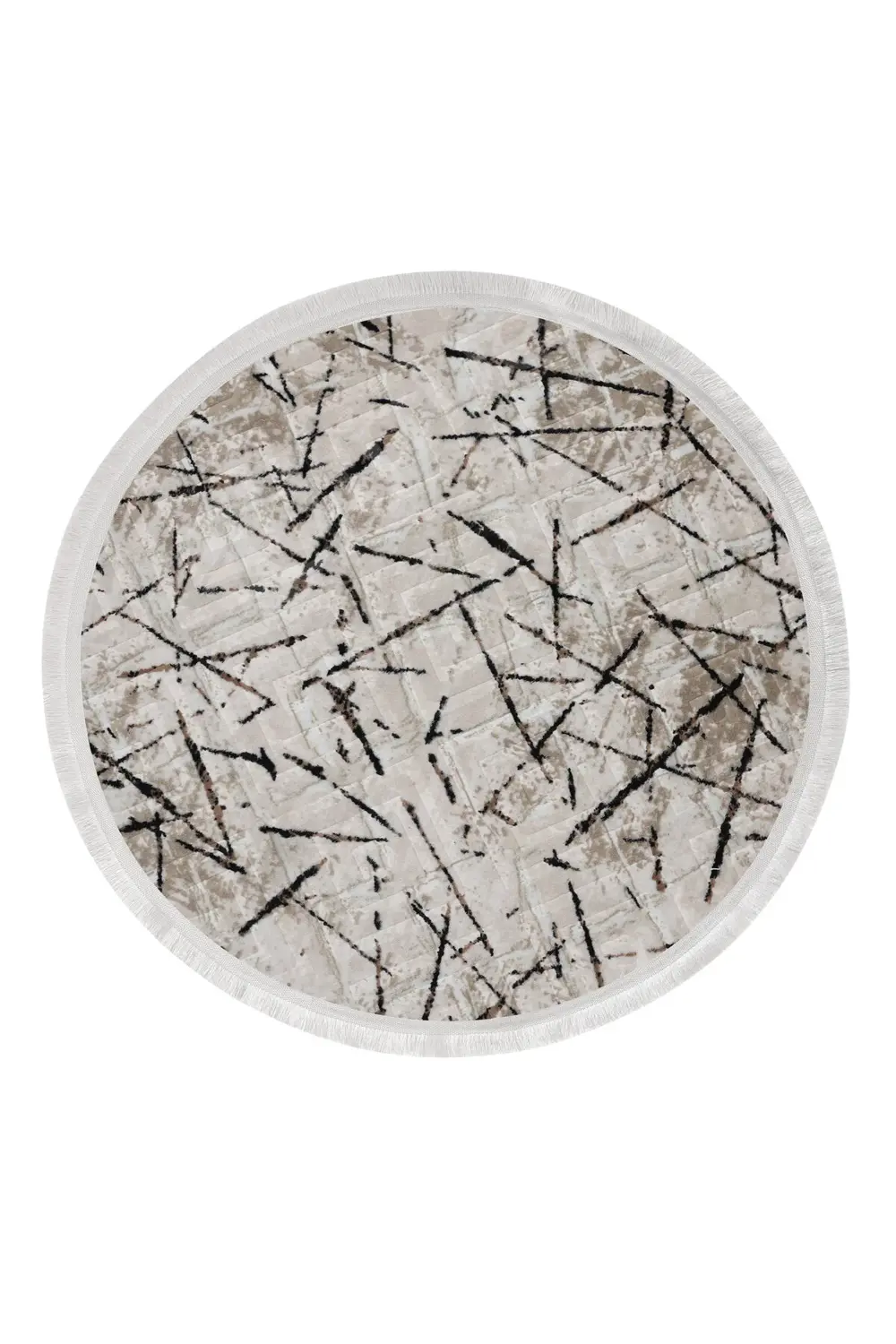 Karo Yuvarlak Halı Vizon Banyo Halısı Saçaklı 120X120