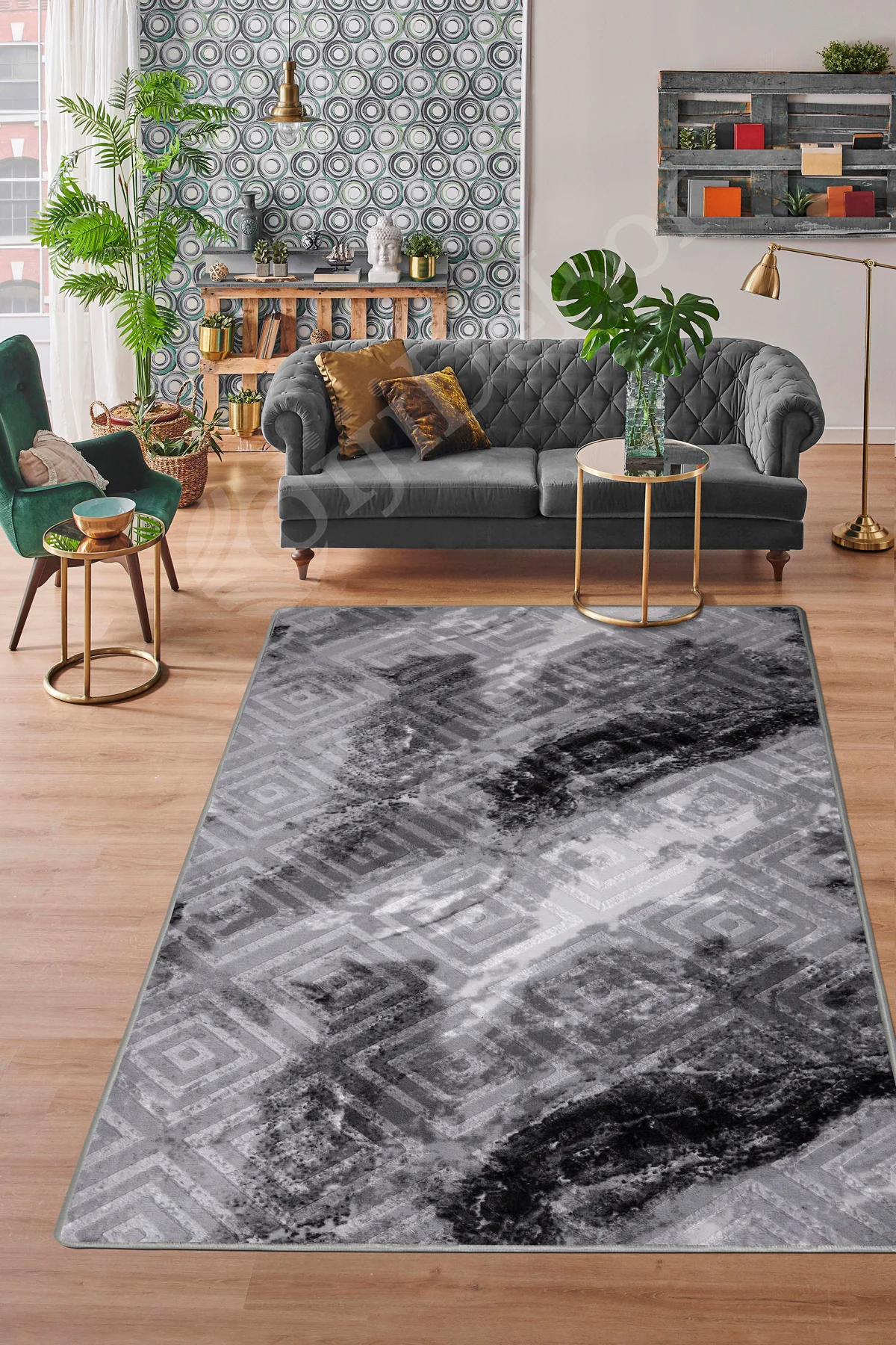 KAROBİ Halı ANTRASİT Yıkanabilir Kaymaz Kesme Halı Yolluk 100x250