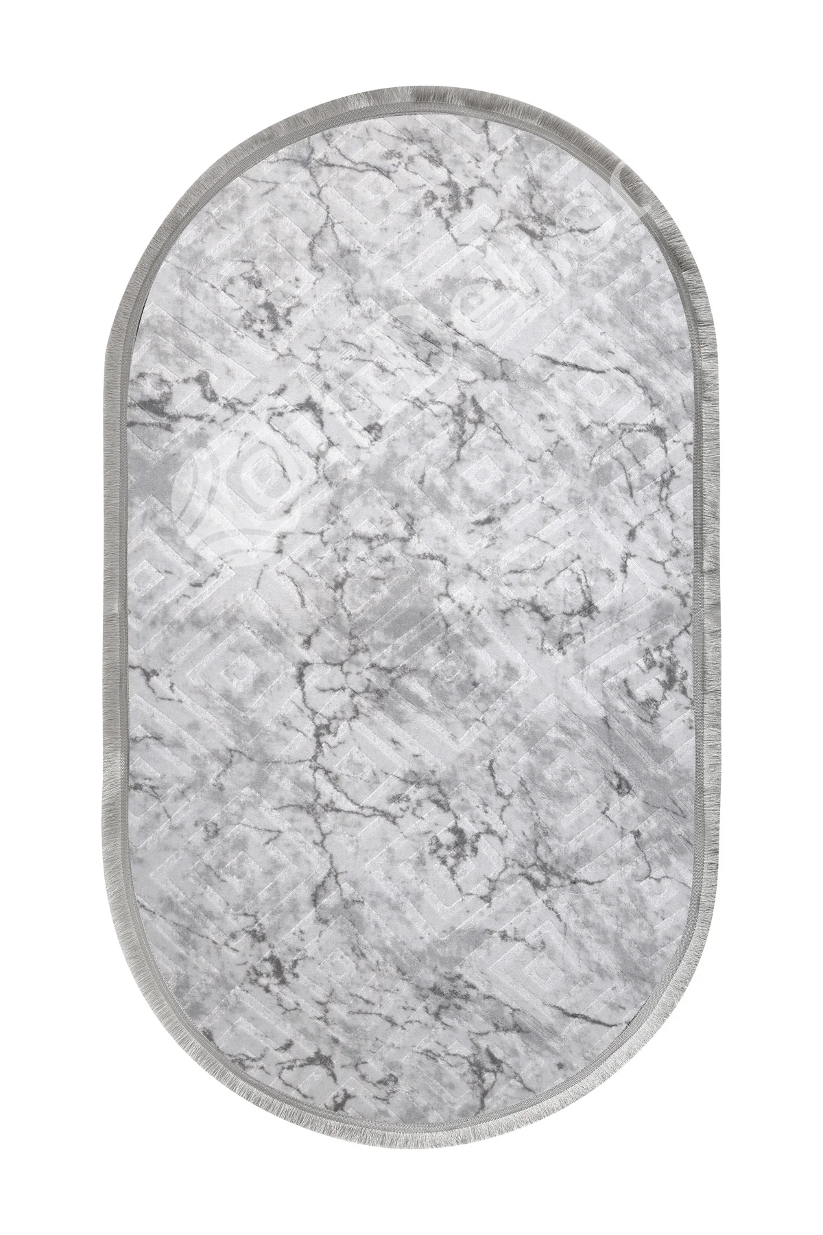 KAROBİ Oval Saçaklı Halı GRİ Silinebilir 120x180 - Görsel 2