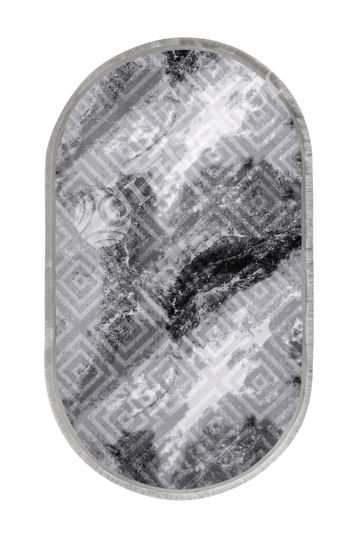 KAROBİ Oval Saçaklı Halı ANTRASİT Silinebilir 100x200