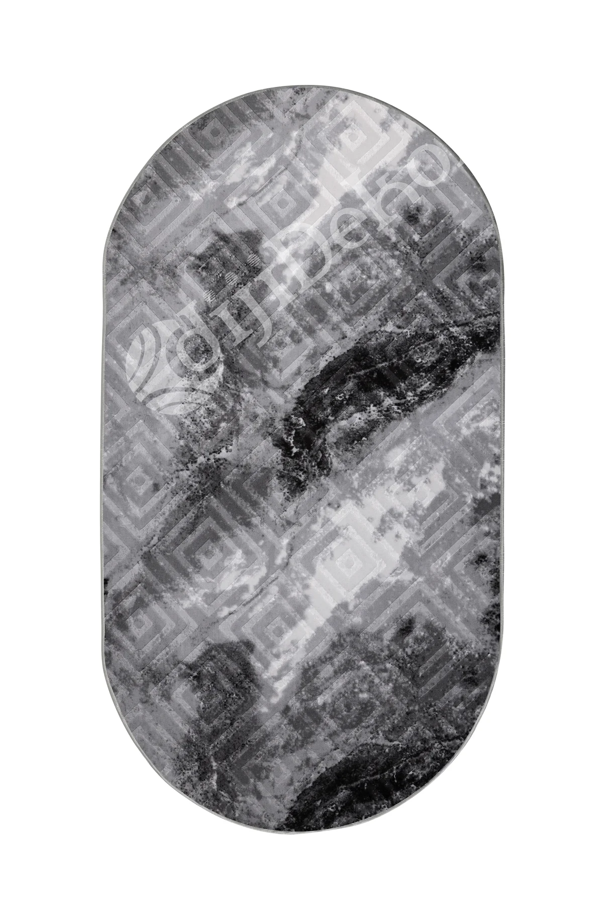 KAROBİ Oval Saçaksız Halı ANTRASİT Silinebilir Yolluk 80x400